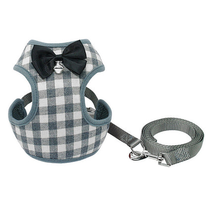 Dog Leash with Checkered Bowtie Harness for Pets